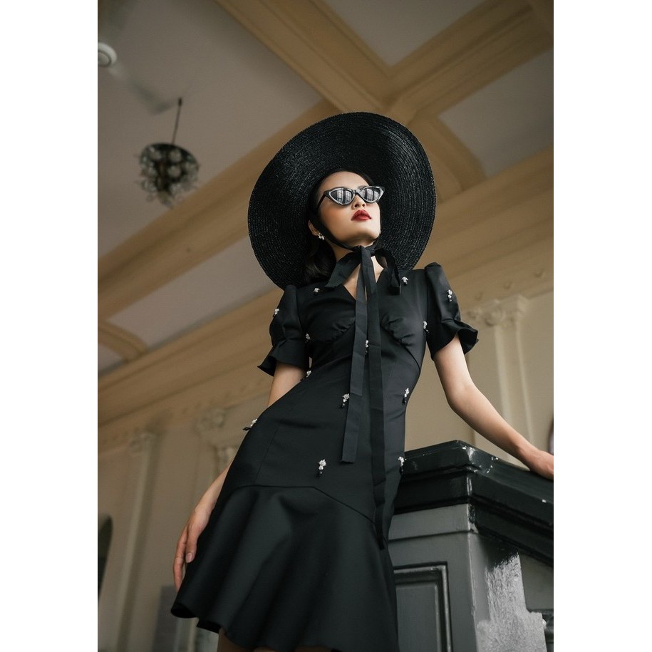 Đầm thun ôm thiết kế cao cấp đuôi cá cổ tim tay phồng cổ điển sang trọng (kèm hình thật - CÓ BIG SIZE)