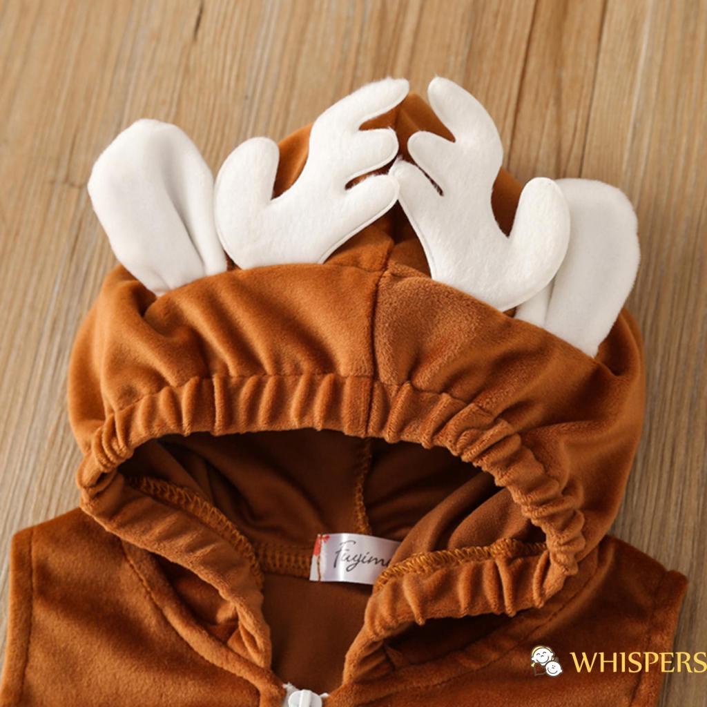 Whispers-áo Khoác Ghi Lê Có Nón Hình Sừng Hươu Màu Tương Phản Giáng Sinh Cho Bé Trai Bé