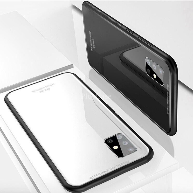 Ốp điện thoại mặt kính cường lực viền mềm dành cho Samsung Galaxy A51 A71