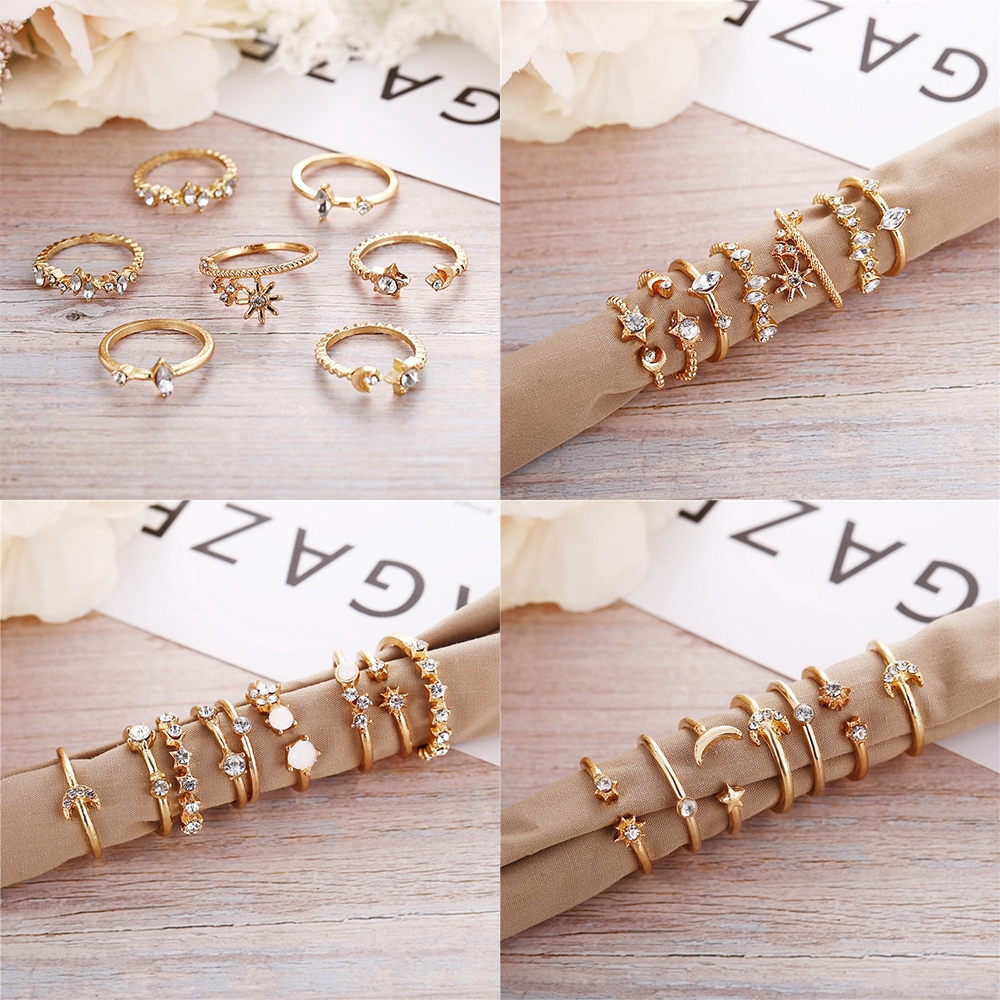 Bộ nhẫn mạ vàng đính đá pha lê phong cách Bohemian thời trang cổ điển