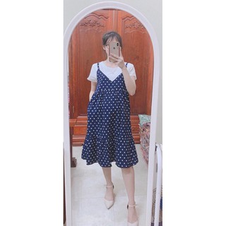 Đầm Bầu Chấm Bi phối trắng Siêu Xinh