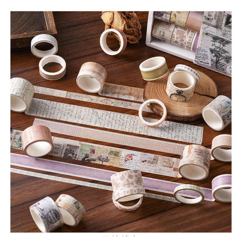 Set 20 cuộn băng keo giấy hoạ tiết Washi Tape Vintage