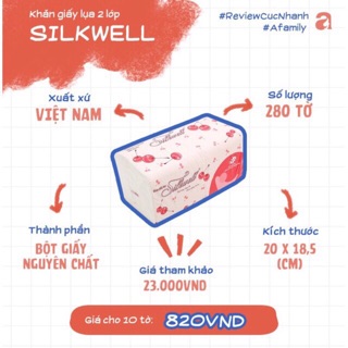 Khăn giấy rút Silkwell 280 tờ, 2 lớp giấy dai mịn, gói to
