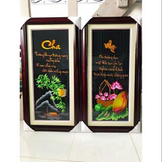 Tranh thêu thành phẩm chưa khung cha mẹ