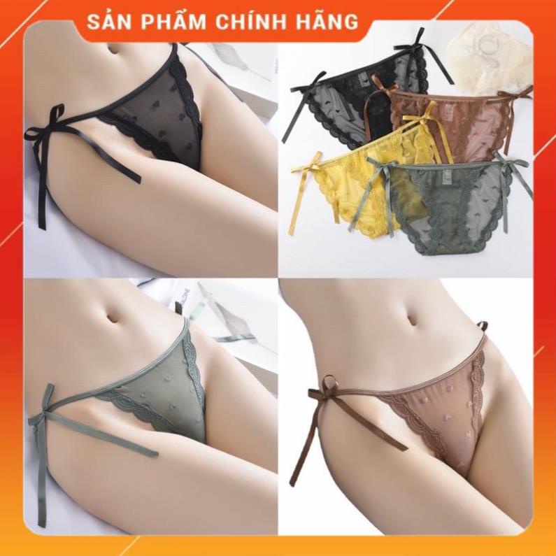 Quần Lót Nữ ❤️ Quần Lót Ren Họa Tiết Tim Thắt Nơ Hông Sexy Điệu Đà mẫu 039