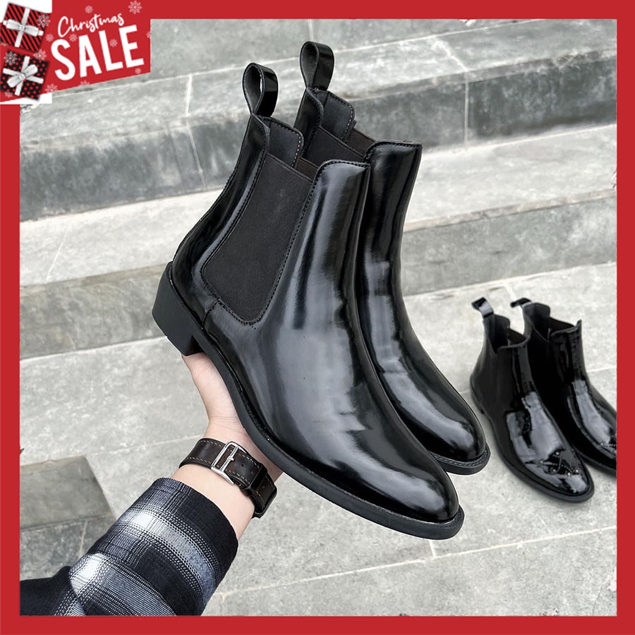 Chelsea Boots Da Bóng Đế Cao 4cm