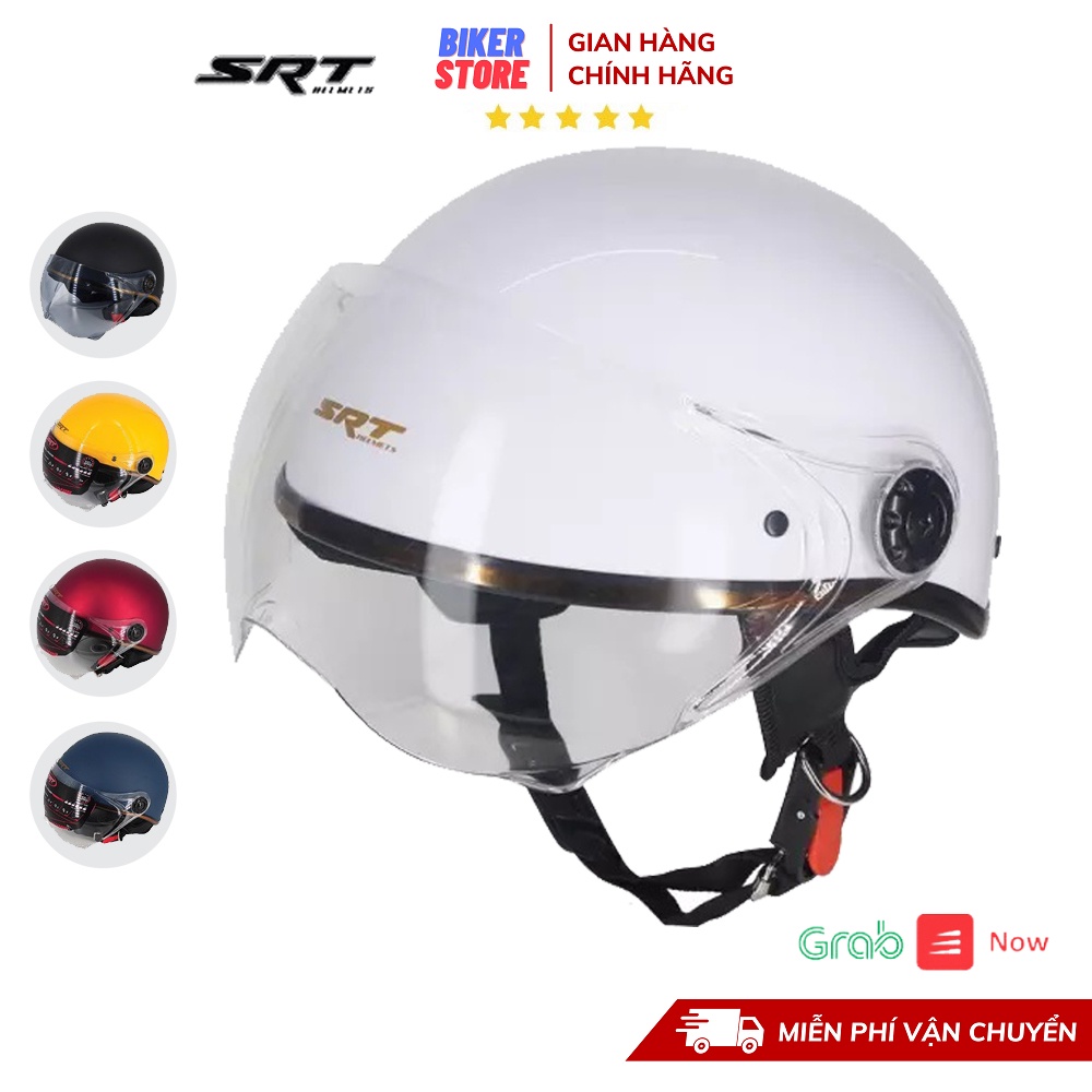 Mũ Bảo Hiểm Nửa Đầu SRT Có Kính Viền Đồng Cao Cấp - Bảo Hành 12 Tháng