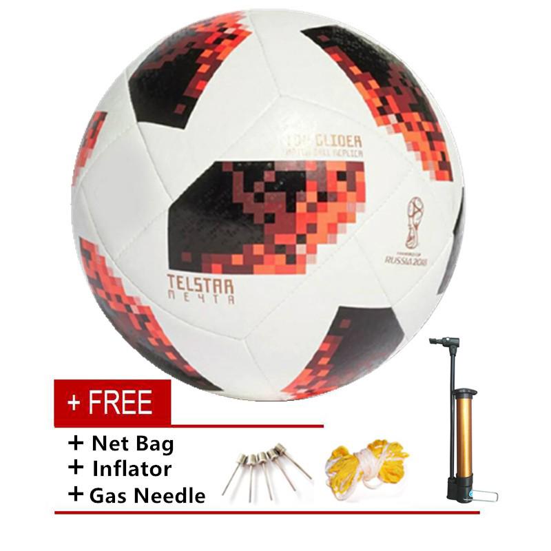 Set 1 quả bóng đá + 2 kim gas + 1 túi lưới + 1 đồ bơm bóng tiện dụng