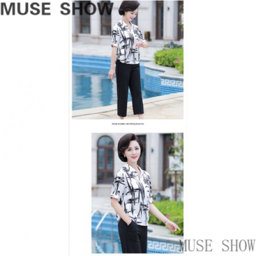 Áo Kiểu chiffon Ngắn Tay Thời Trang Cho Phụ Nữ Trung Niên