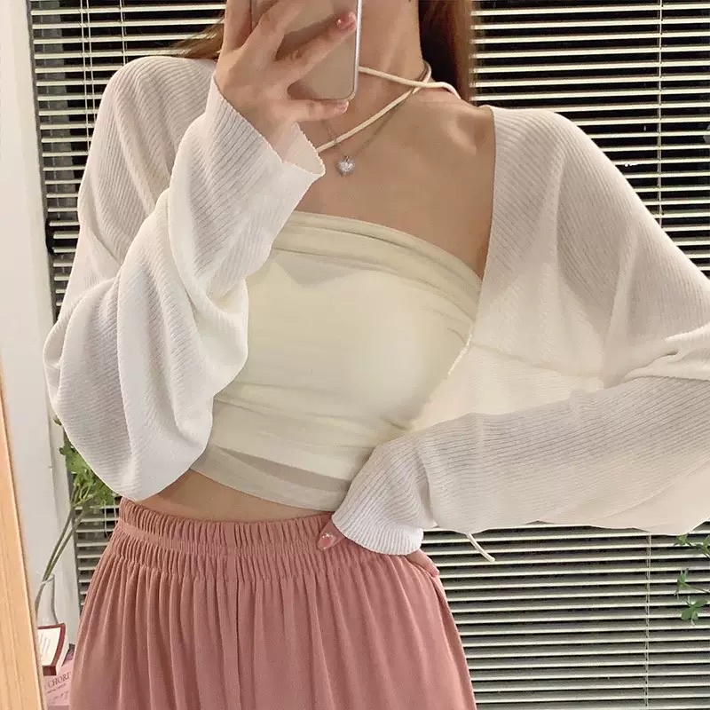 Áo Khoác Cardigan Len Tăm Dáng Ống Bom Cánh Dơi Tay lửng