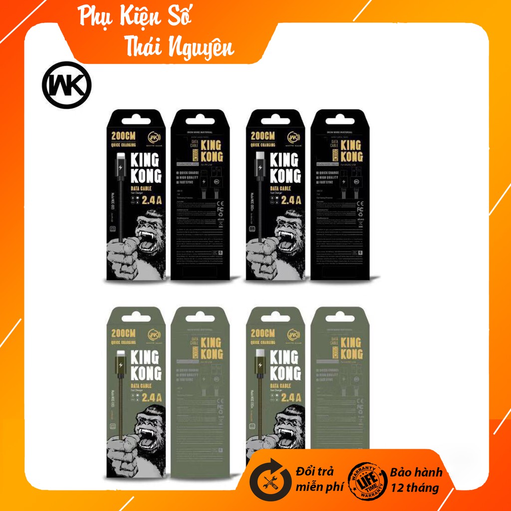 [IPhone 2M] WK KingKong WDC -082i -Cáp Sạc Nhanh Iphone Ipad -Bọc Dù Chống Đứt Gãy ( Bảo hành 12 tháng- lỗi 1 đổi 1)