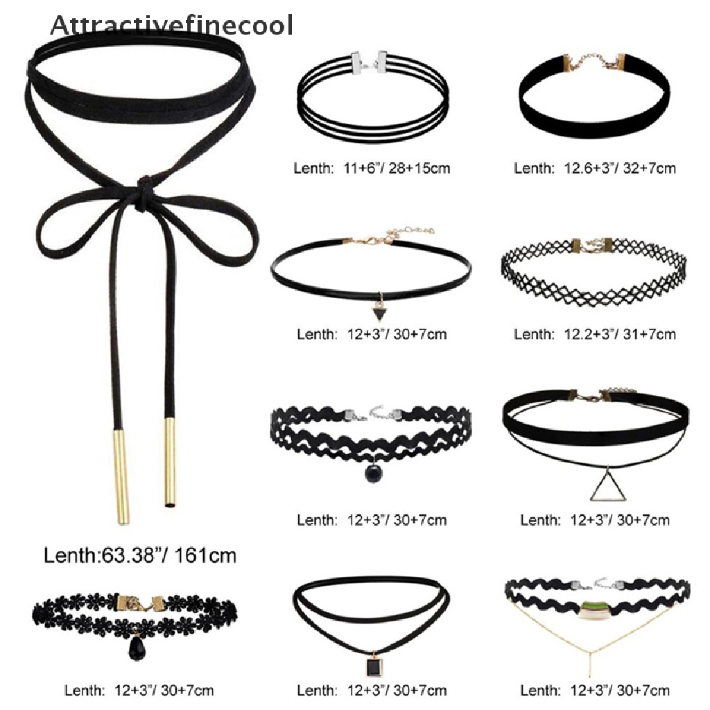 Set 10 vòng cổ choker màu đen cá tính dành cho nữ