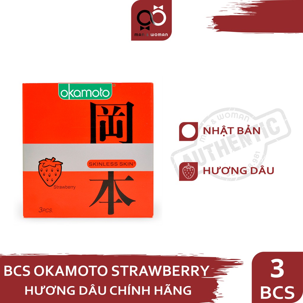 Bao cao su Okamoto Siêu mỏng hương Dâu Skinless Skin Strawberry Hộp 3 Cái CON308