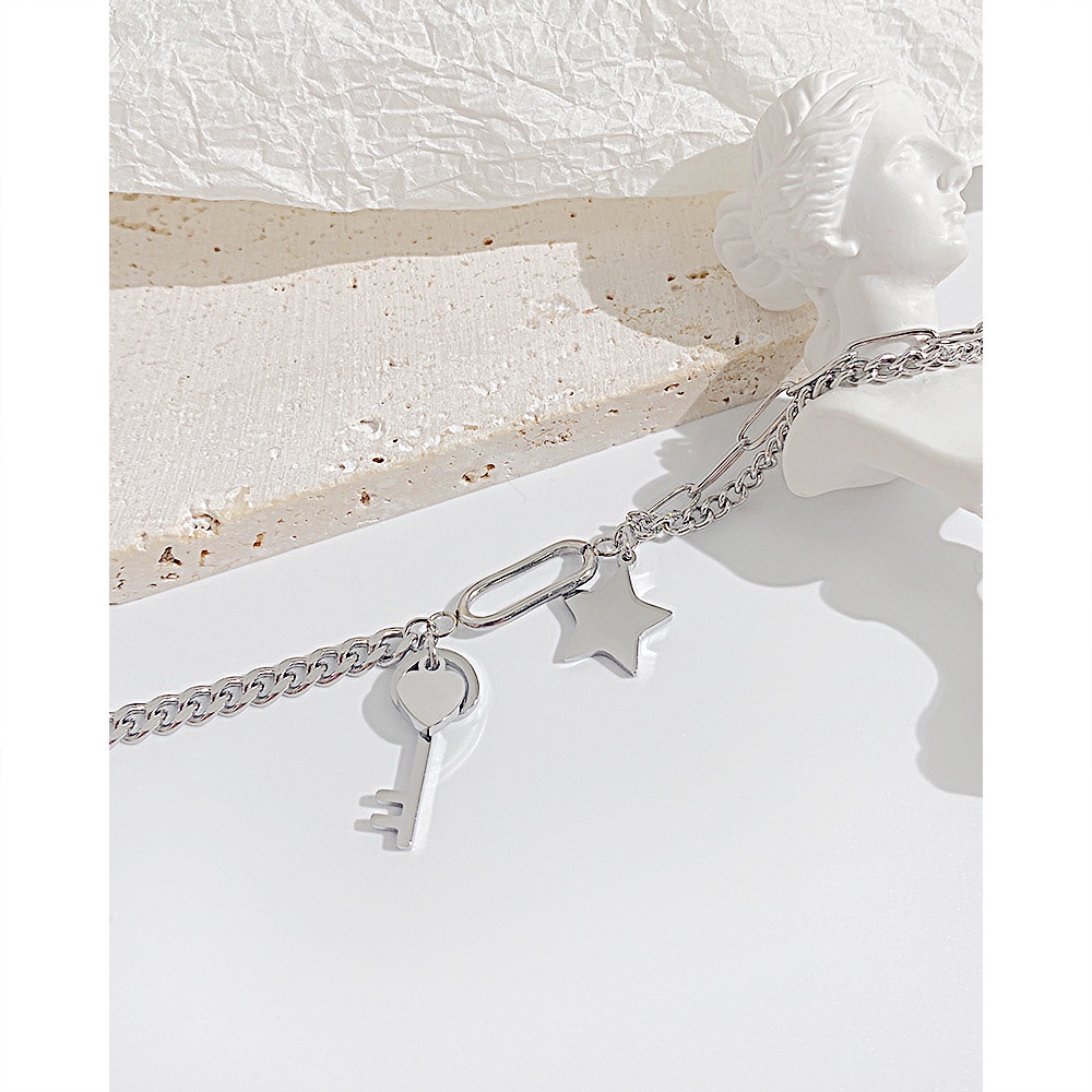 Lắc tay nữ unisex titan xích phối mặt ngôi sao chìa khóa trái tim không gỉ