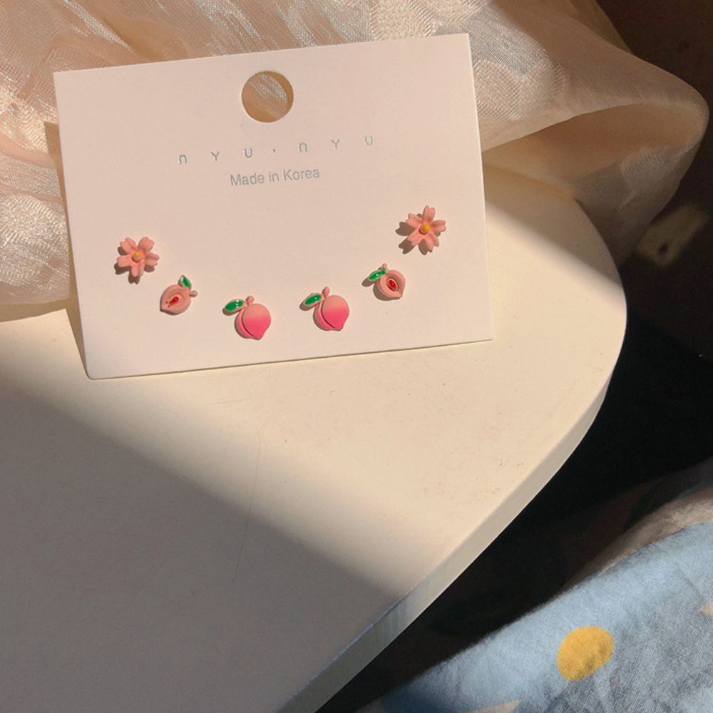 Bộ 3 đôi bông tai hình hoa đào bằng kim loại màu hồng dễ thương dành cho nữ