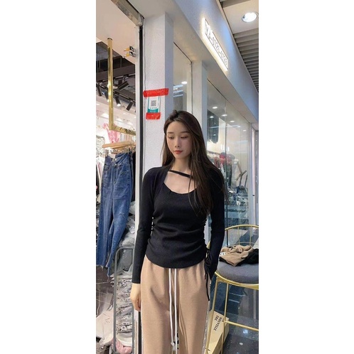 Áo Dài Tay Cổ Vuông Dây Rút 2 Bên Sườn From Ôm Chất Đẹp Hàng Loại 1 | BigBuy360 - bigbuy360.vn