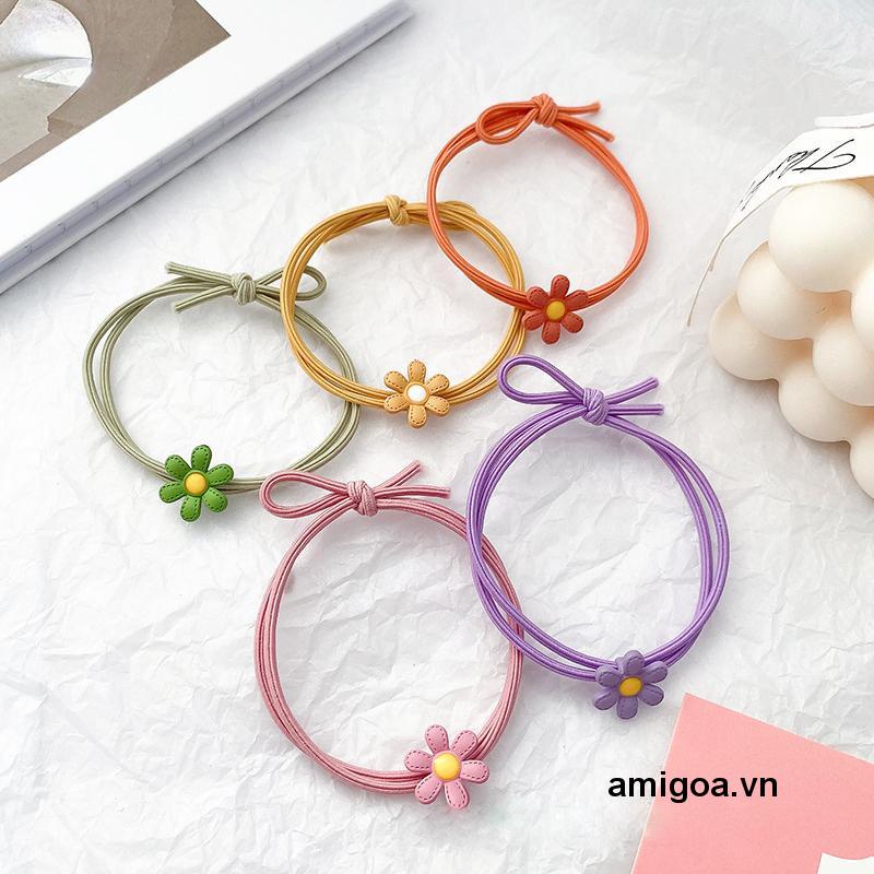 ✨✨Dây buộc tóc cao su họa tiết hoa cúc nhỏ màu sắc ngọt ngào cho nữ