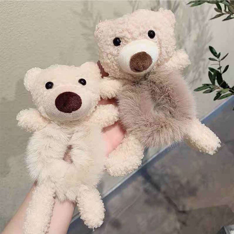 Dây cột tóc phối lông hình con gấu dễ thương