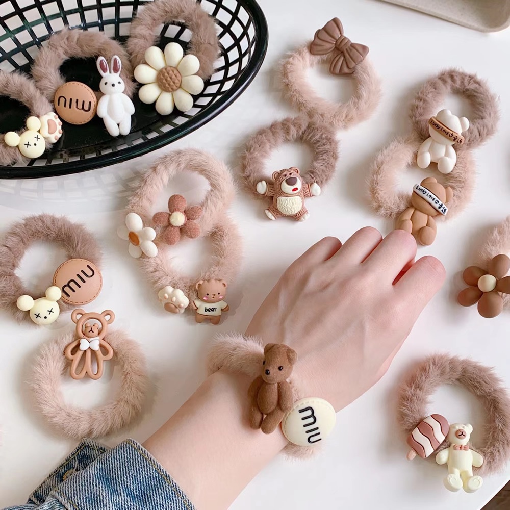 Set 5 dây buộc tóc cao su đính gấu bông dễ thương