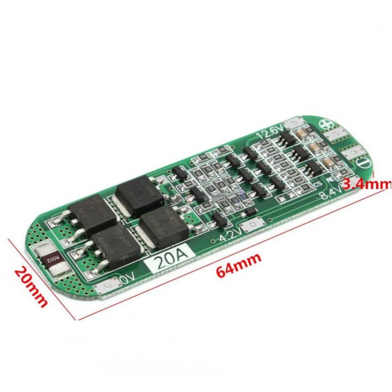 Bảng mạch bảo vệ sạc Pin Lithium 3S 20A Li-ion 18650 PCB BMS 12.6V 64x20x3.4mm