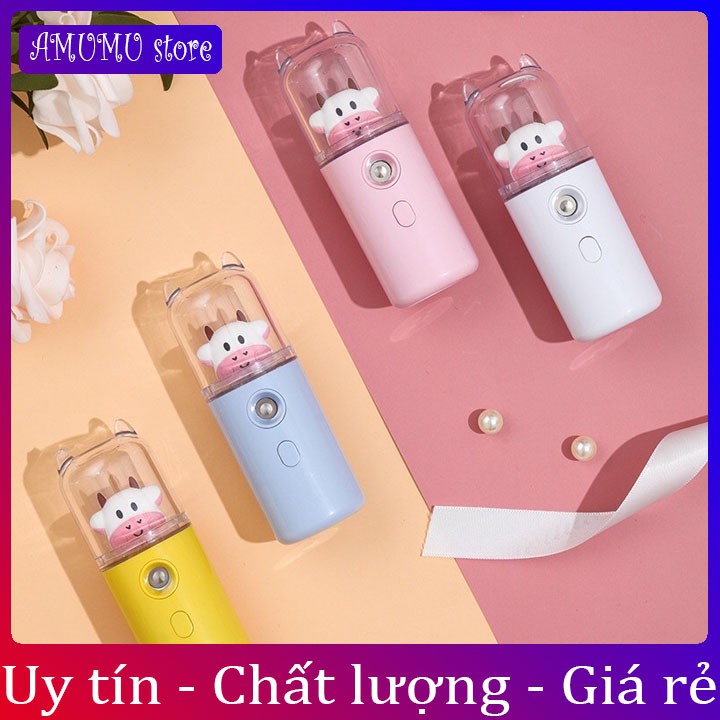 Máy Phun Sương Mini Hình Bò Sữa - Tích Điện Phun Sương Hơi Nước Tạo Ẩm - Xông Hơi - Xịt Khoáng Nano Mini cầm tay