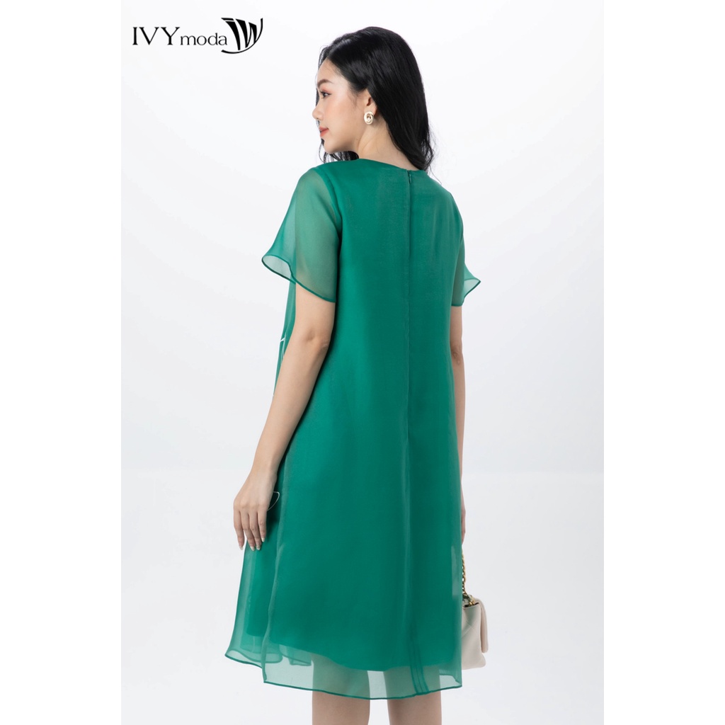 Đầm lụa bay phối line hoa IVY moda MS 48M7490