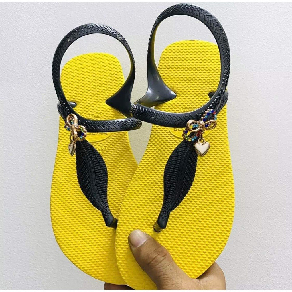 Dép kẹp xốp cao su ép xỏ ngón, tông Thái Havaianas mẫu lá cây d123 - Lululola