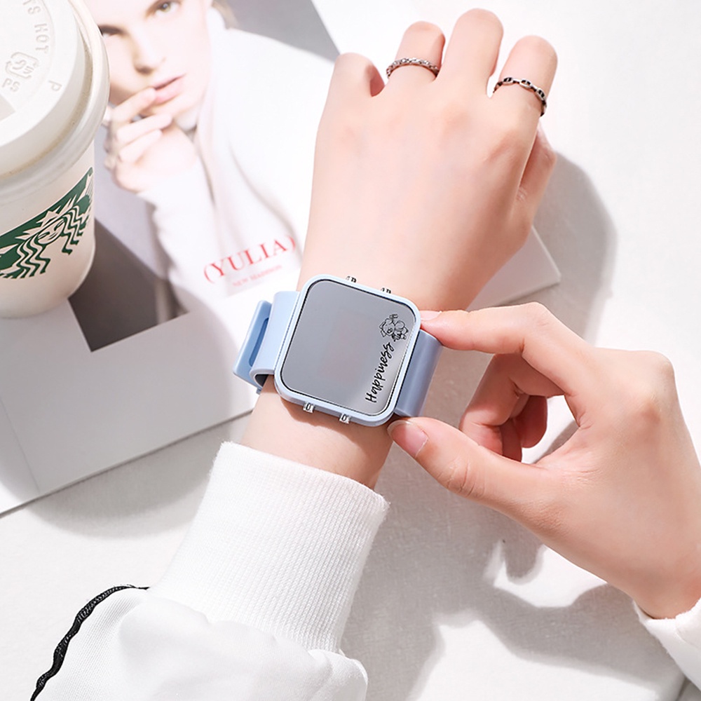 Đồng Hồ Điện Tử Mặt Vuông Kiểu Hàn Quốc Dễ Thương Cho Bé