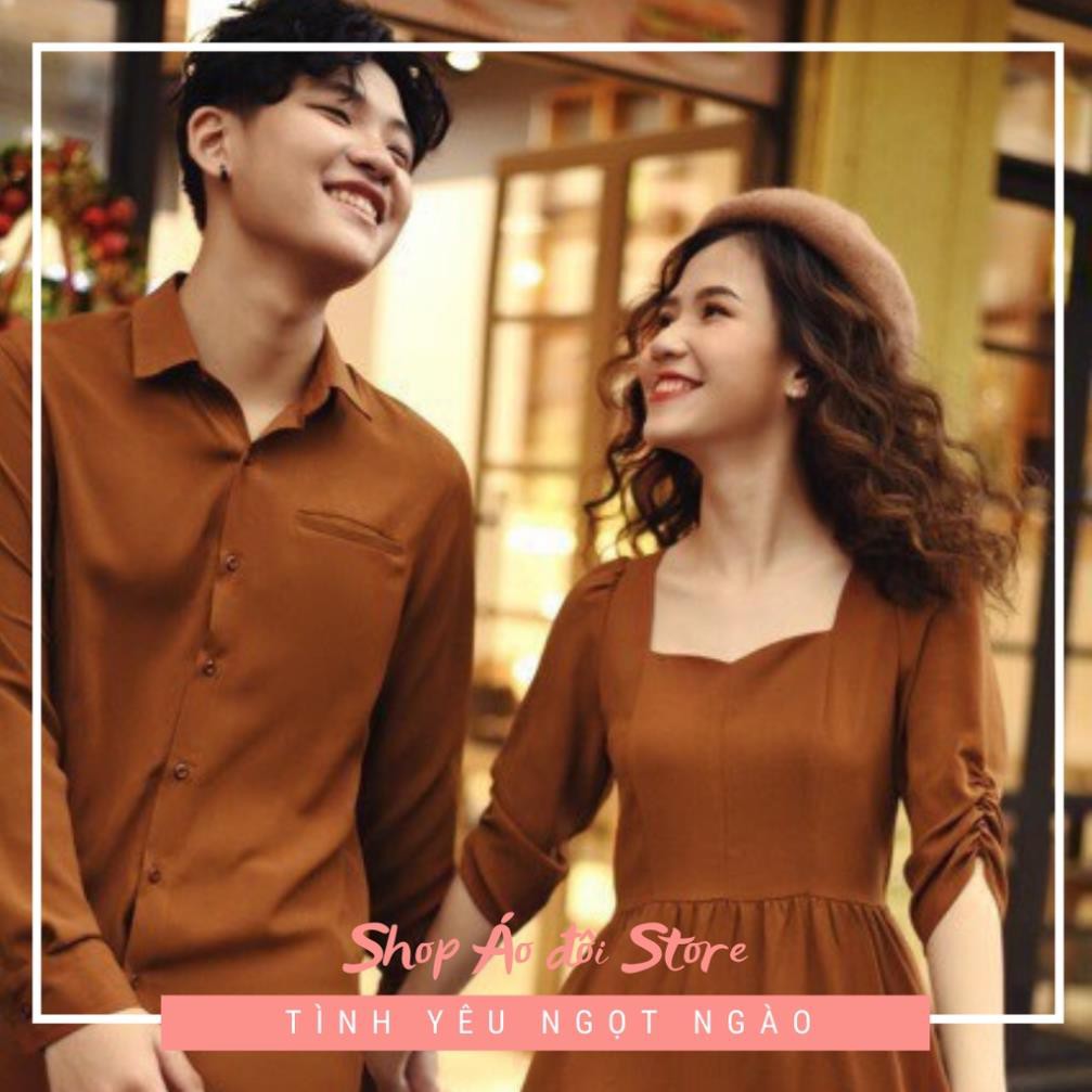 Bộ áo váy sơ mi cặp cao cấp, đồ đôi nam nữ  dễ thương, chất đẹp để chụp hình cưới, đi du lịch