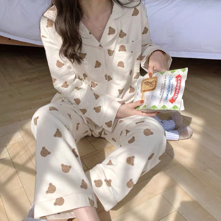 [Ảnh thật/Video] Bộ Ngủ Nữ Chất Đũi Cổ 2 Ve Xinh Xắn, Set Pijama Nữ Đẹp Mặc Nhà