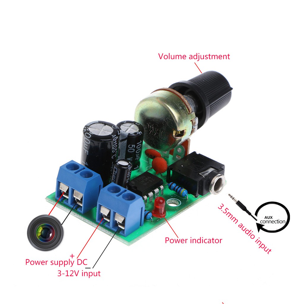 LM386 Mini Audio Power Amplifier Board DC 3V~12V 5V Module Adjustable Volume