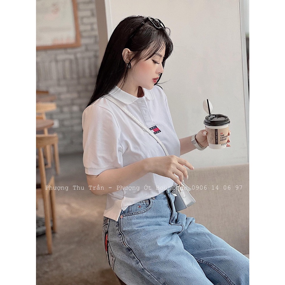 BÁN SỈ ÁO POLO NỮ CỘC TAY TRẮNG THÊU TOMY NGỰC