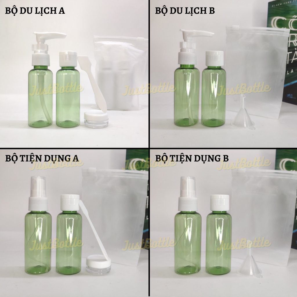 BỘ CHIẾT MỸ PHẨM DU LỊCH 4 MÓN 50ml túi Zip Nhập Khẩu  VỎ CHAI LỌ NHỰA PET Nhỏ Trong suốt Hồng Nâu Đen Trắng Xanh