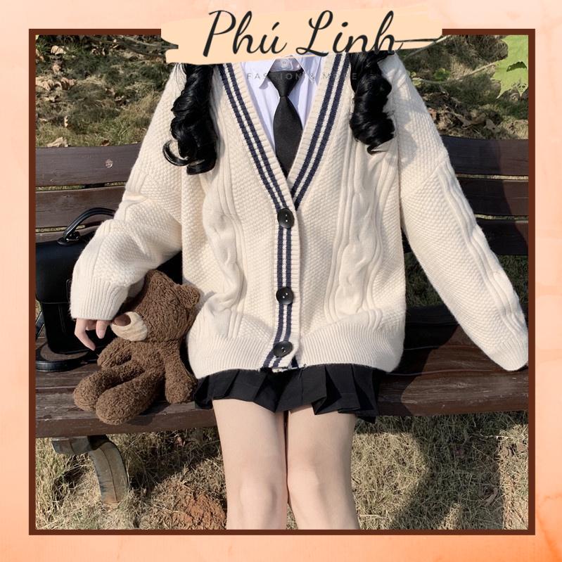 MS733 Áo cardigan len cổ tim học sinh sinh viên viền màu vặn thừng Hàn Quốc