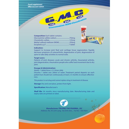 Viên Bổ Khớp GMC -  Hỗ Trợ Cơ, Xương Khớp, Giảm thoái hoá xương khớp, Đau lưng mỏi gối - Hộp 60v