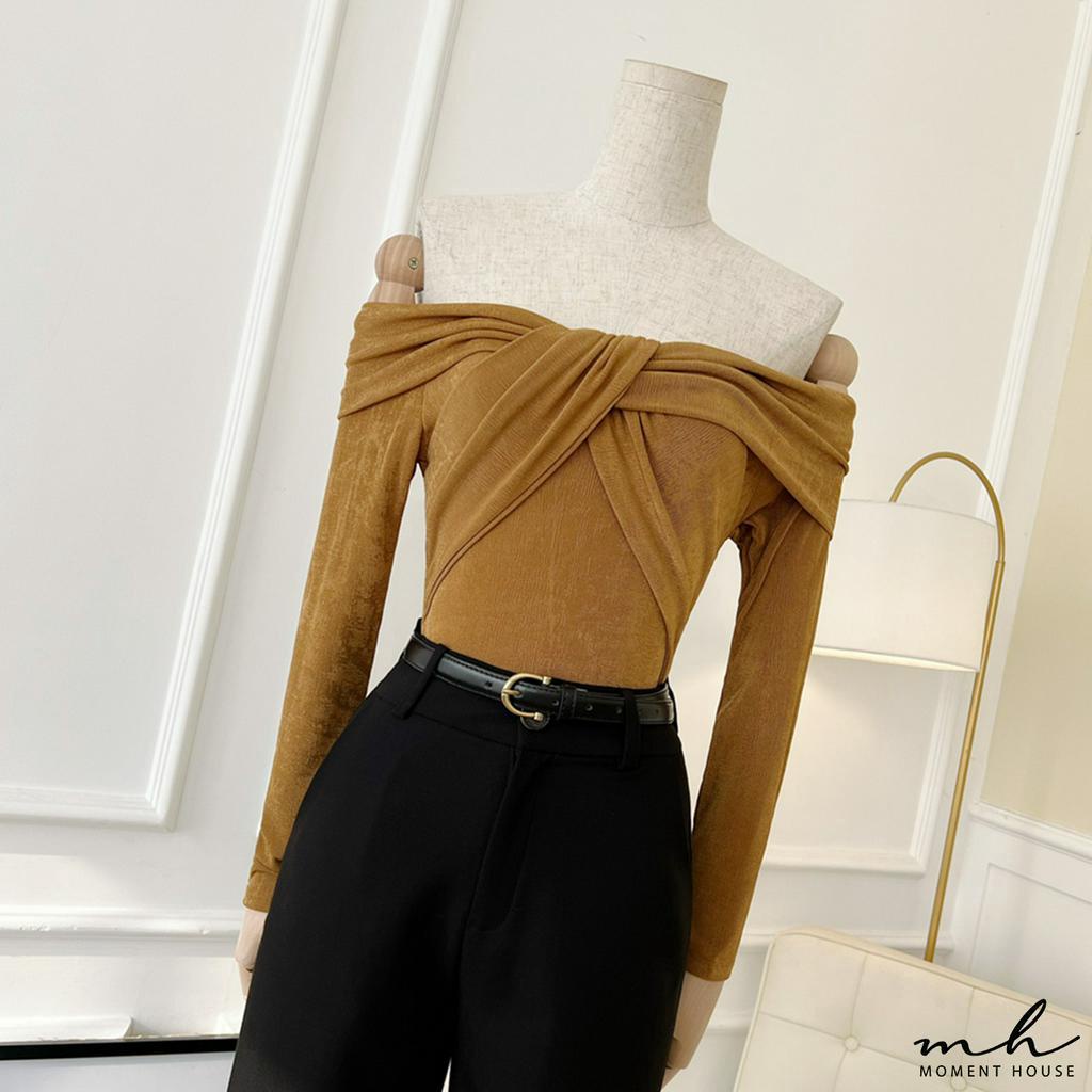 ÁO THUN TD TRỄ VAI - NÂU,  Chất thun dệt kim ôm sát người, để lộ body chuẩn