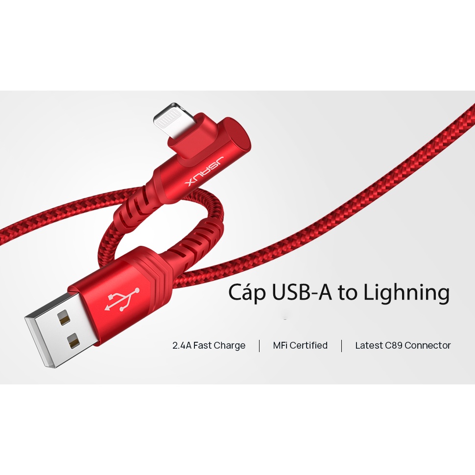 Cáp Sạc Nhanh Lightning 90 Độ JSAUX MFI 1.8M - Sử Dụng Cho iPhone iPad - Cáp siêu bền