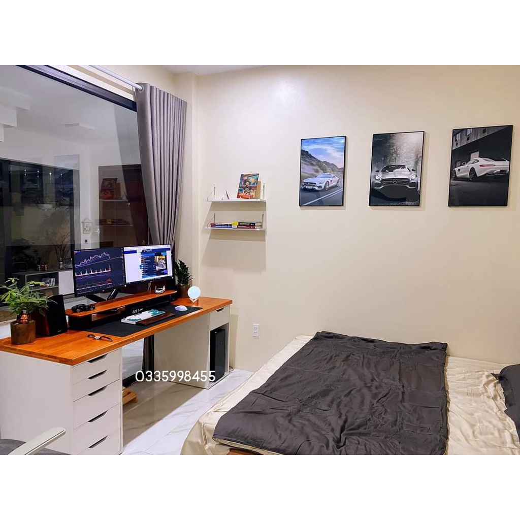 Bàn ikea 2 tủ, mặt bàn gỗ tự nhiên_ikeadesk.vn