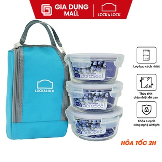 Bộ Túi Hộp Cơm Thủy Tinh Chịu Nhiệt 4EA Lock&Lock LLG821BS3 (380ml / Hộp) - giadungmall