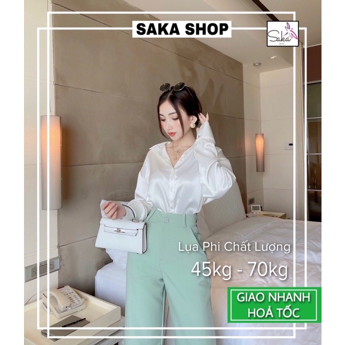 Áo sơ mi nữ tay dài trắng lụa dáng rộng dày dặn