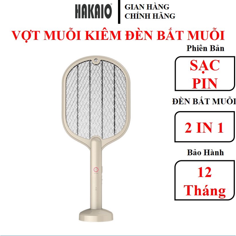 [Mã LTP50 giảm 50000 đơn 150000] Vợt Muỗi Kiêm Đèn Bắt Muỗi HAKAIO BH-12 Tháng 2 IN 1 Pin sạc cao cấp 1200 mah - 1 đổi 1