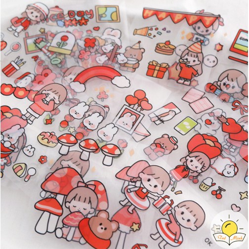 Set 20 tấm 100 miếng sticker nhãn dán Cô nàng cute trang trí sổ, điện thoại, nhãn dán laptop