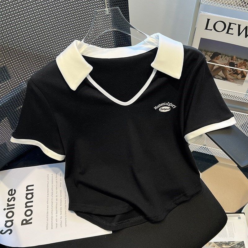 Áo polo BH tay ngắn màu trơn bằng vải cotton thời trang mùa hè dành cho bạn nữ