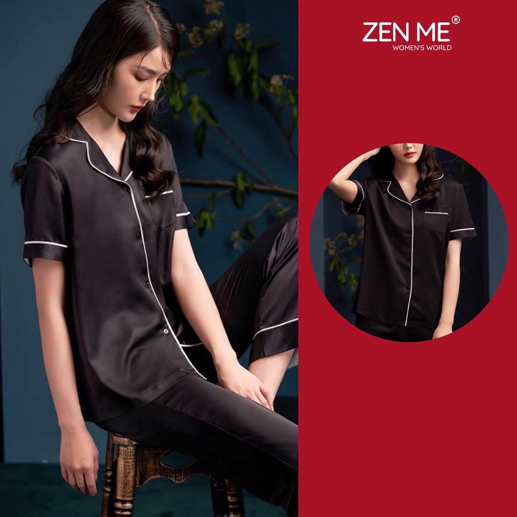 Đồ bộ nữ pijama lụa ngủ mặc nhà tiểu thư tay lỡ quần dài satin dễ thương-stl