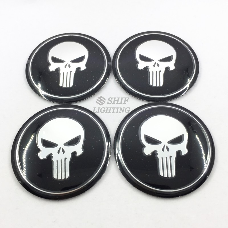 Bộ 4 miếng dán nắp giữa lốp xe hơi họa tiết đầu lâu 56mm