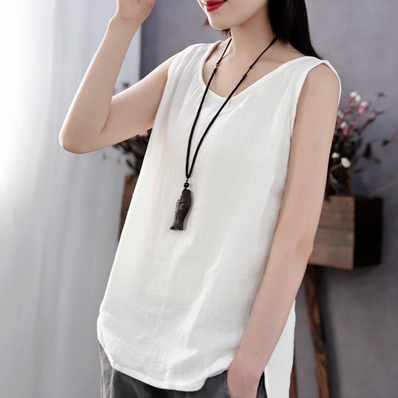 Áo vải lanh không tay thời trang phong cách Hàn Quốc size M-XL | BigBuy360 - bigbuy360.vn