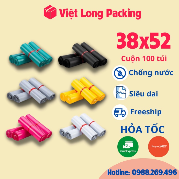 Túi gói hàng niêm phong 38x52  có sẵn lớp dán tiện lợi - Cuộn 100 túi
