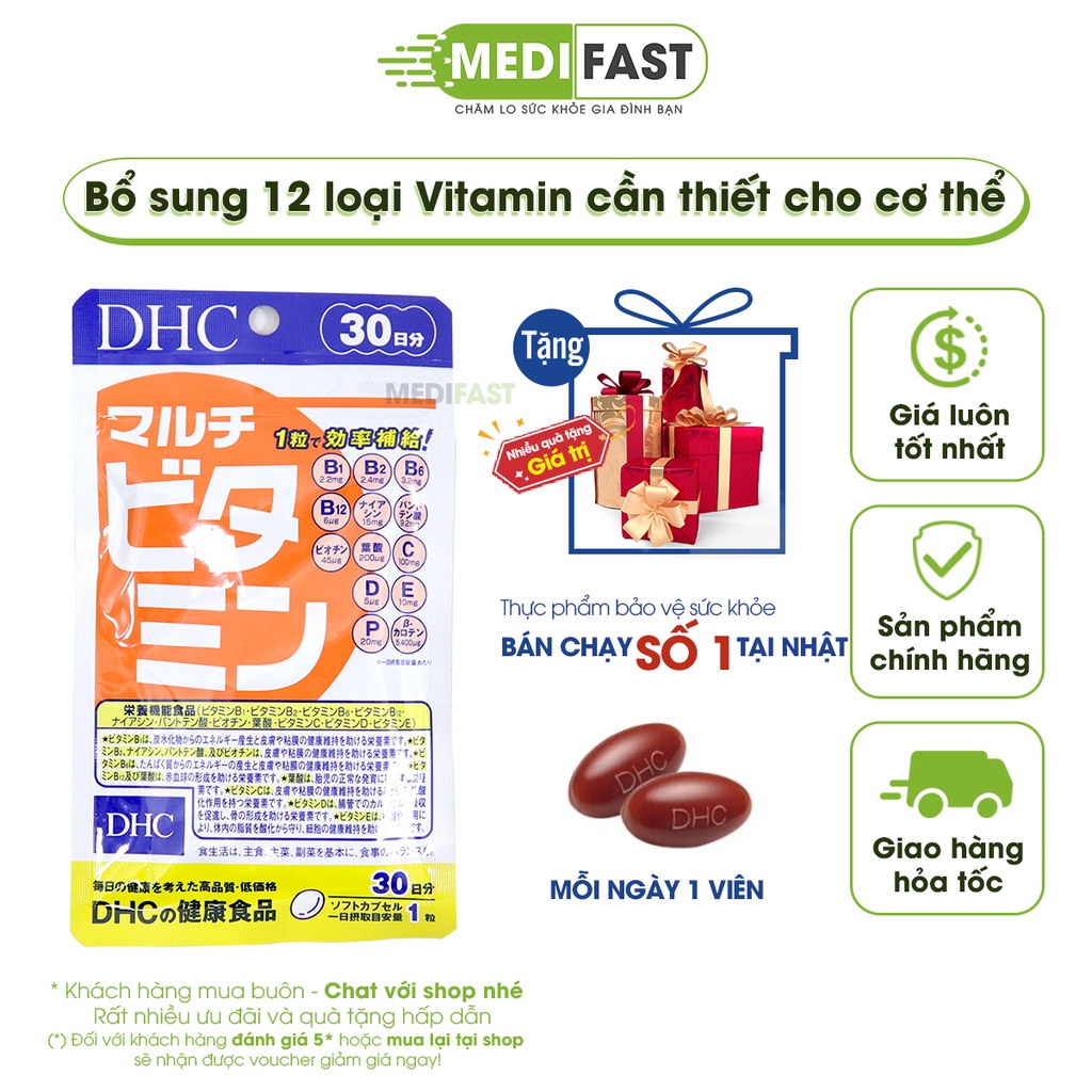 Viên uống vitamin tổng hợp DHC Multi Vitamins - giúp bổ sung 12 loại Vitamin thiết yếu cho cơ thể, tăng sức đề kháng