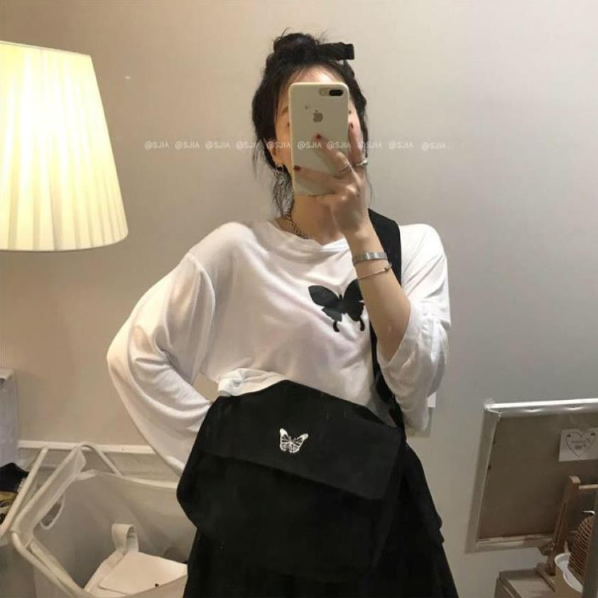 Túi tote vải canvas Nữ unisex cao cấp đựng đồ đi học, đi chơi thêu hình con bướm nhỏ dễ thương Hàn Quốc giá rẻ