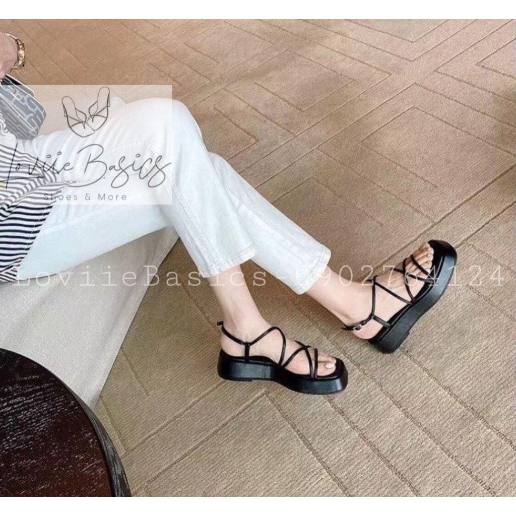 SANDAL NỮ CAO GÓT LOVIIE BASICS - GIÀY SANDAL NỮ QUAI MẢNH DÂY CHÉO ĐẾ VUÔNG THẤP G200523 S220509